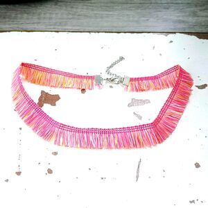 Pink Fringe Adjustable Choker Necklace, Cute Boho Chic